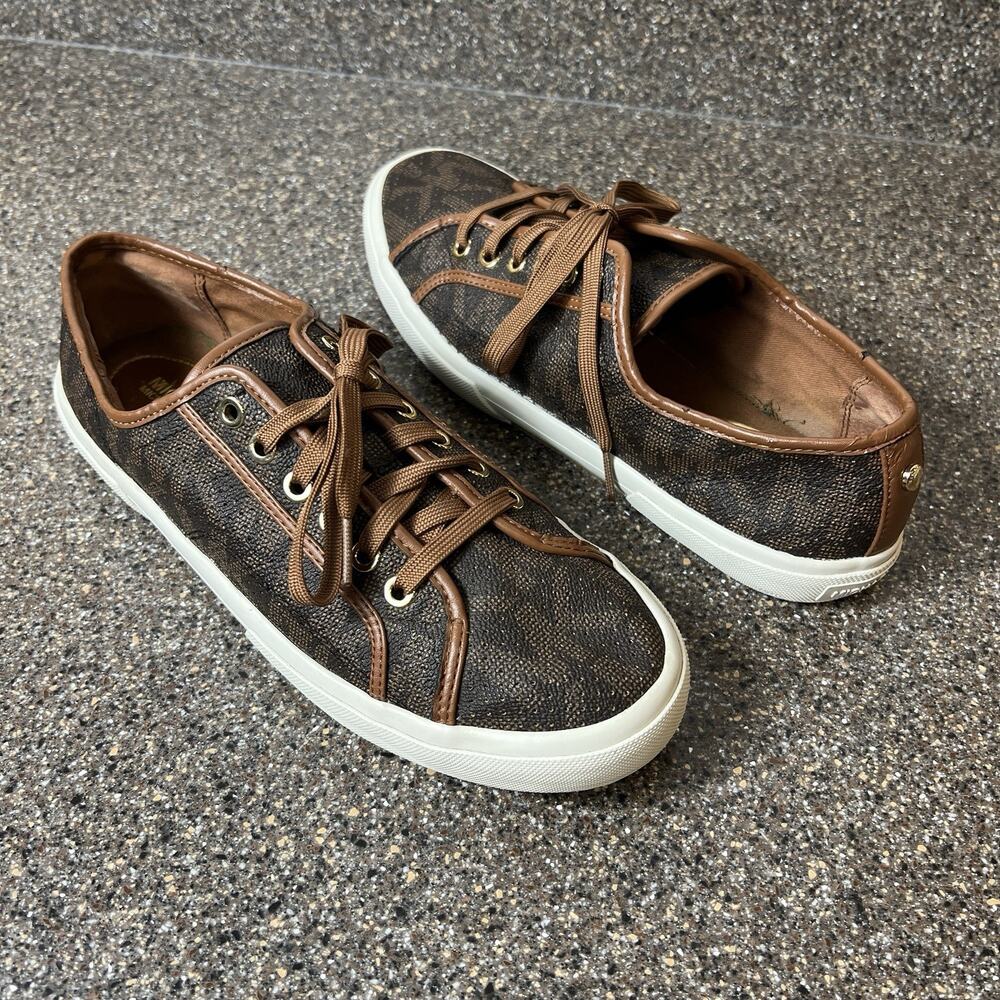 Michael Kors Womens 10 M Brown Signature Synthetic Sneaker Lace Up Low Top Shoes